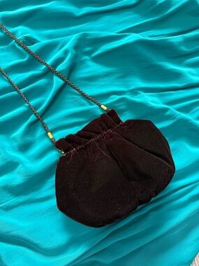 La Regale Velvet Drawstring Crossbody Bag - Dark Brown